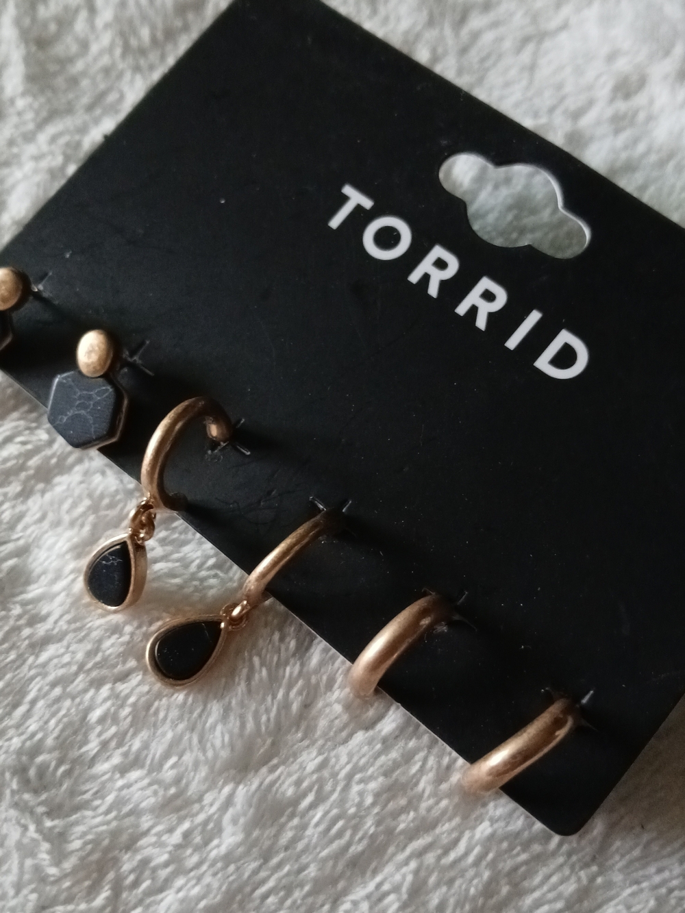 💚 TORRID Gold-Tone Hoop, Cuff & Black Stone Earring Set of 3 [NWT]
